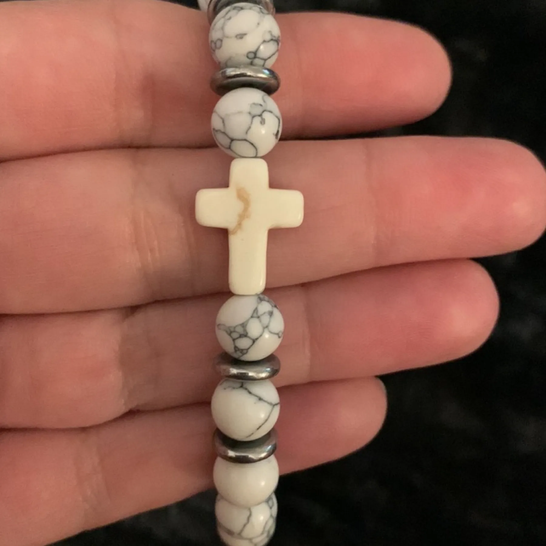 White Howlite Cross Beaded Bracelet