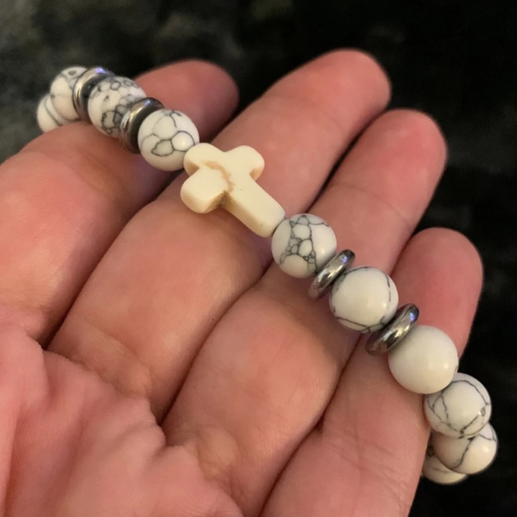 White Howlite Cross Beaded Bracelet