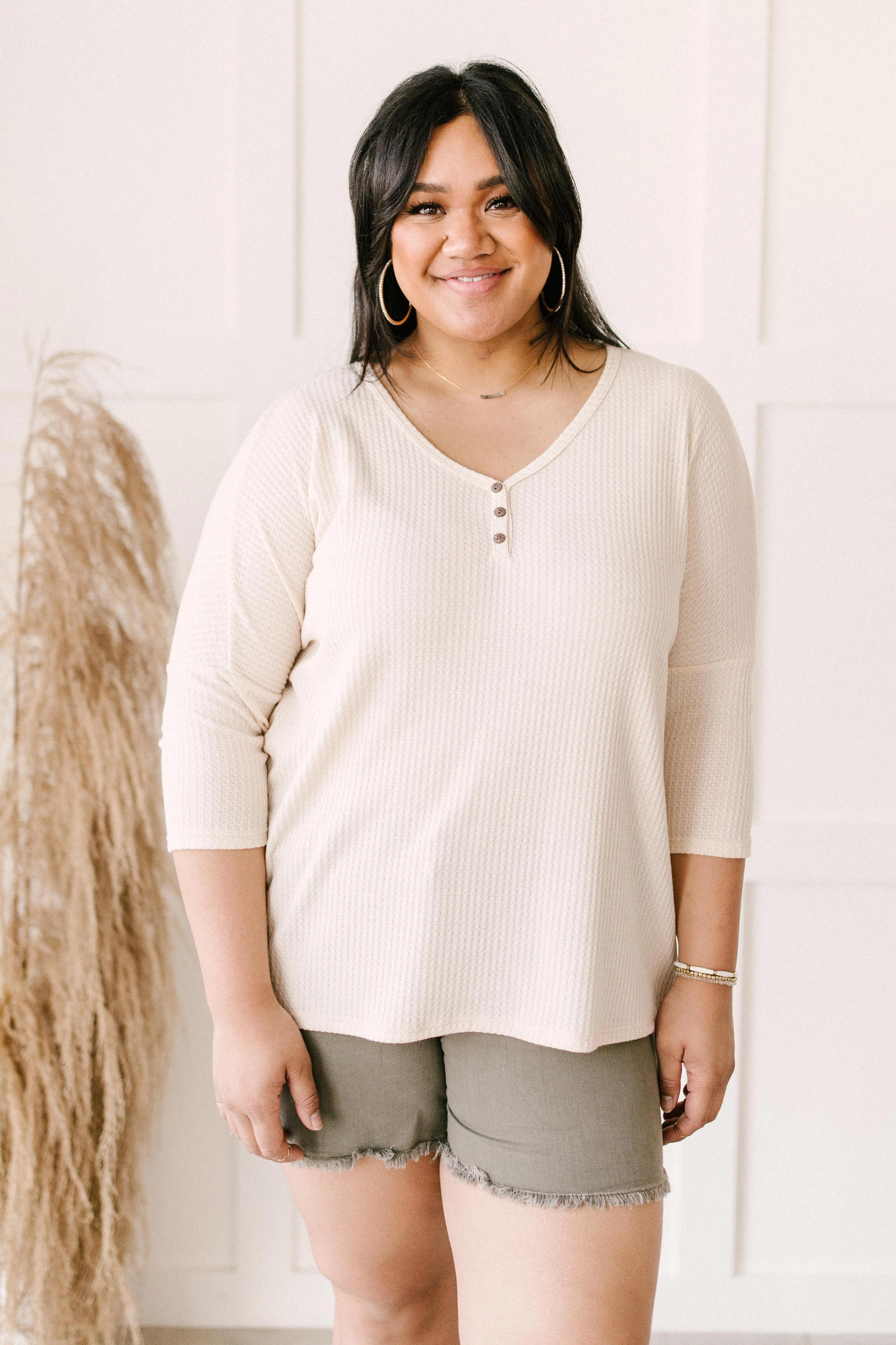 Willow Waffle Knit Top in Beige