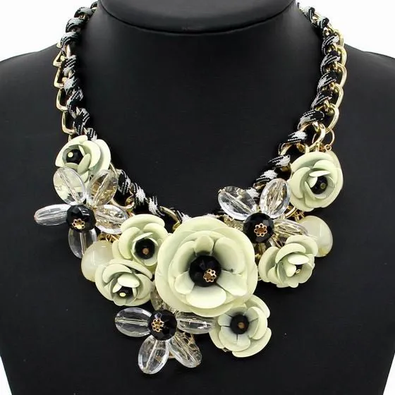 Women Charm Metal Flower Necklace Fashion Gold Chain Multicolor Beads Collar Chokers Maxi Necklaces & Pendant Statement Jewelry