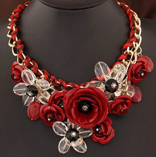 Women Charm Metal Flower Necklace Fashion Gold Chain Multicolor Beads Collar Chokers Maxi Necklaces & Pendant Statement Jewelry