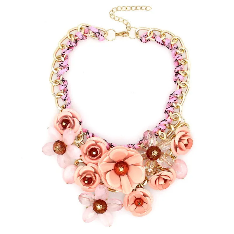 Women Charm Metal Flower Necklace Fashion Gold Chain Multicolor Beads Collar Chokers Maxi Necklaces & Pendant Statement Jewelry